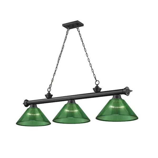 Z-Lite Cordon 3 Light Billiard, Matte Black & Green 2306-3MB-ARG - main
